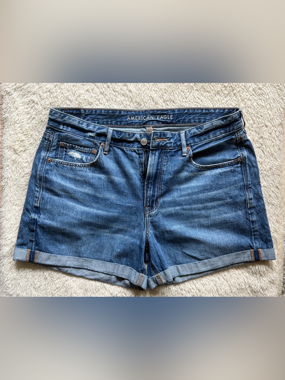 American Eagle Tomgirl Denim Shorts Distressed Rolled Cuff Size 12